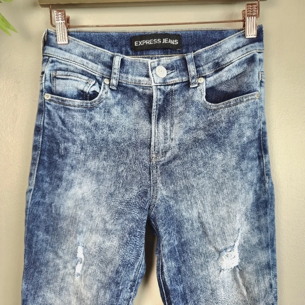 Express 2 High Rise Legging Light Blue Acid Wash Skinny Distressed Jegging Jeans